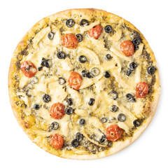 Tasty pizza on a white background