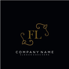 Initial letter FL logo luxury vector mark, gold color elegant classical