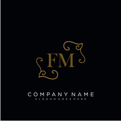 Fototapeta na wymiar Initial letter FM logo luxury vector mark, gold color elegant classical
