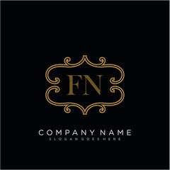 Initial letter FN logo luxury vector mark, gold color elegant classical