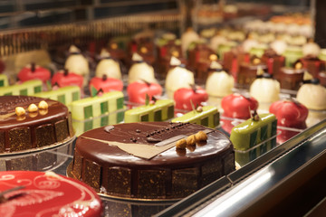 Cakes and candies on retail shop display