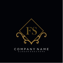 Initial letter FS logo luxury vector mark, gold color elegant classical
