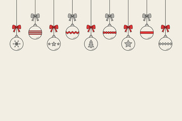 Christmas decoration. Simple baubles on white background with copyspace. Vector