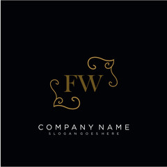 Initial letter FW logo luxury vector mark, gold color elegant classical