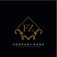 Initial letter FZ logo luxury vector mark, gold color elegant classical