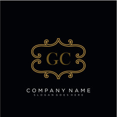 Initial letter GC logo luxury vector mark, gold color elegant classical