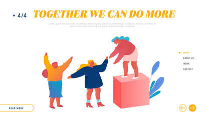 Team Work, Partnership and Leadership Website Landing Page. Business People Climbing Up Financial Graph and Chart Stairs. Career Challenge, Finance Web Page Banner. Cartoon Flat Vector Illustration