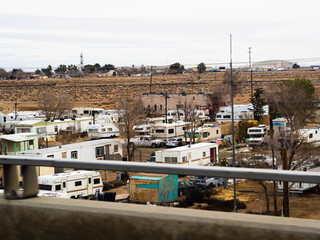 Fototapeta premium Close up of caravans parked together. Mojave Desert. State of California. United States of America.