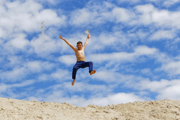 Parkour on a background of blue sky