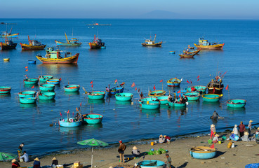 Fishing boats on blue sea