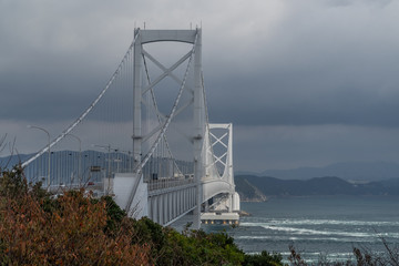 The Onaruto Bridge, a suspension bridge in Japan, over the Naruto Strait