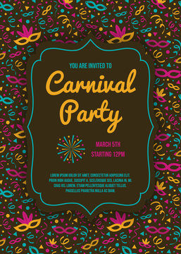 Concept of Carnival Party invitation card with colorful background. Vector