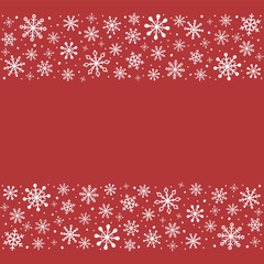 Christmas background with hand drawn snowflakes and copyspace. Winter decoration. Vector