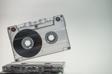 Beautiful Audio cassette tape. Minimalism retro style concept. 80s. Background pattern for design.