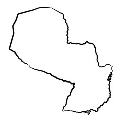Paraguay map from the contour black brush lines different thickness on white background. Vector illustration.