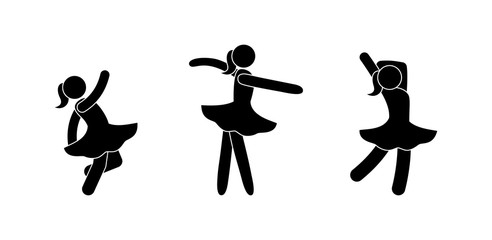 dancer icon, pictogram ballerina in various poses, stick figure man isolated silhouette, woman dancing in dress © north100