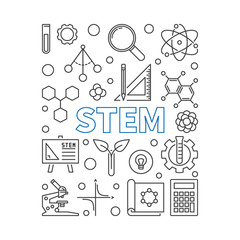 STEM or Science, Technology, Engineering and Mathematics vector concept illustration in thin line style