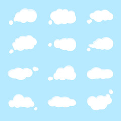 white cloud vectors on blue background with speech bubble banner, flat design ep1