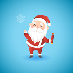 Festive Christmas funny Santa Claus holding candle, vector illustration.
