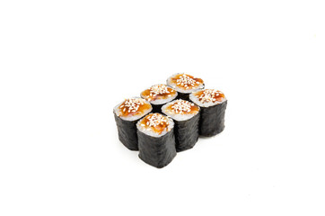 Sushi roll on white background - close up