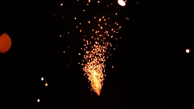  firework vulcano exploding on the ground. Firework for kids. Slow motion