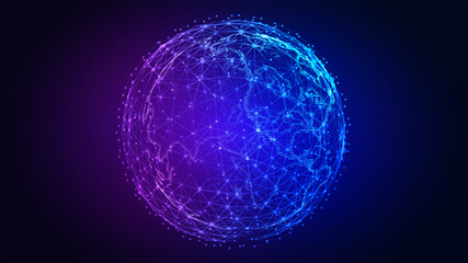 Connection lines Around Earth Globe. Background with Light Effect. Global International Connectivity Background. 3D illustration.