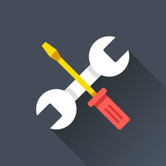 Repair icon. Crossed wrench and screwdriver. Maintenance, work tools, technical support concepts. Modern flat design. Vector icon