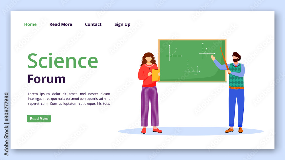 Wall mural science forum landing page vector template. solving math problems website interface idea with flat i