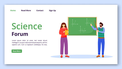 Science forum landing page vector template. Solving math problems website interface idea with flat illustrations. Modern learning technology homepage layout, web banner, webpage cartoon concept