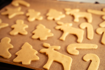 Cooking sweets for the holiday. Christmas cookies in raw dough