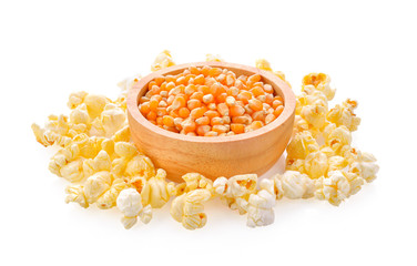 Popcorn and Popcorn Corn Kernelson white background