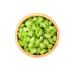 Slliced  yardlong bean on white background,Top view