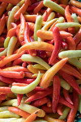 Close up of red hot chili peppers in an Asian market