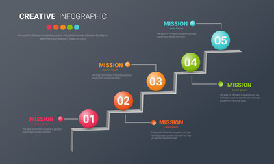 Presentation infographic template with 5 options, vector infographics design and marketing icons can be used for workflow layout, steps or processes.