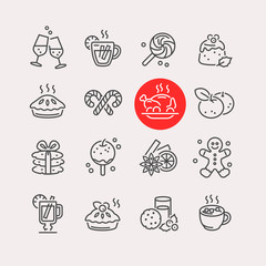 Christmas Food and Drink Icons set