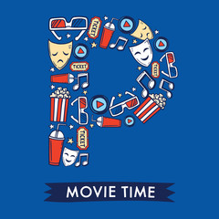 Cinema Alphabet collection for card design : Cinema elements forming a shape of uppercase letter : Vector Illustration