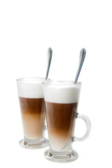 two cups coffee latte isolated on white background