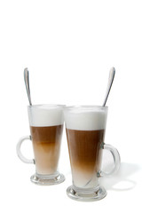 two glasses of coffee with milk
