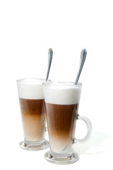 two cups coffee latte isolated on white background