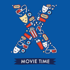 Cinema Alphabet collection for card design : Cinema elements forming a shape of uppercase letter : Vector Illustration