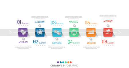 Infographic template with numbers 6 option can be used for workflow layout, diagram, number step up options.