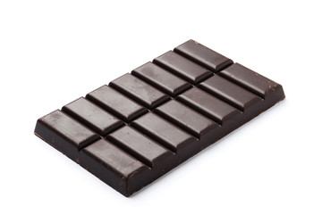 Black chocolate bar isolated on a white background.