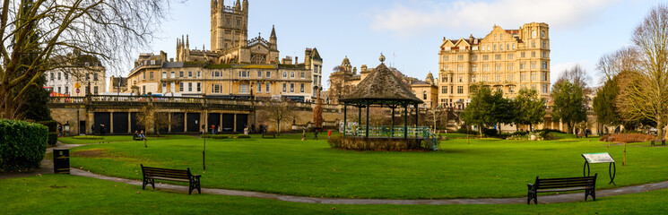 Beautiful paranoma view of Bath garden at christmas time winter