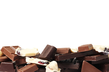 Composition of various chocolate isolated on a white background.
