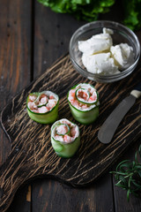 Snack for banquets - cucumber roll.