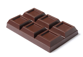 Black chocolate bar isolated on a white background.