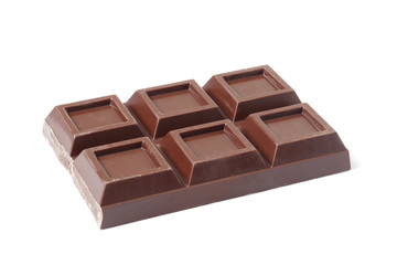 Black chocolate bar isolated on a white background.