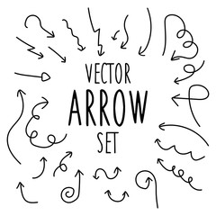 Vector black arrow set hand draw on white background. Vector illustration.