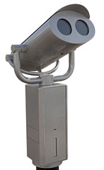 Coin-operated binoculars on white background