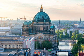 Berlin Cathedral (Berliner Dom) on Museum island and Spree river at sunset, Germany